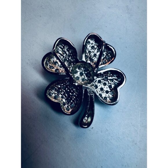 925 Sterling Silver Four Leaf Clover Pendant CZ Estate Lucky Charm Jewelry - Picture 9 of 9